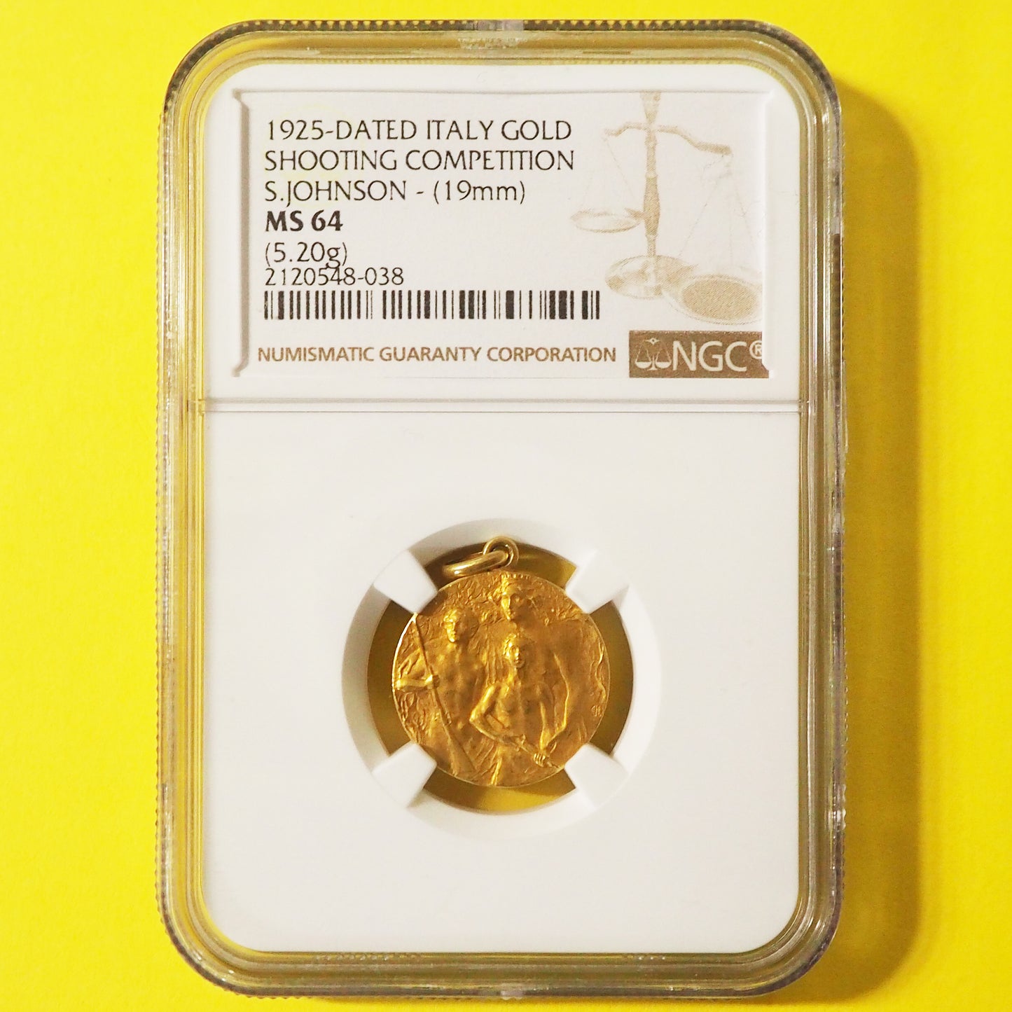 🆙新価格📰イタリア ゴールドメダル 射撃競技会記念 1925 オンリーワン最高鑑定MS64 ( NGC )