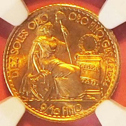 【可愛いサイズのトップ鑑定】ペルー 10ソル金貨 シーテッド・リバティー 1963 MS67