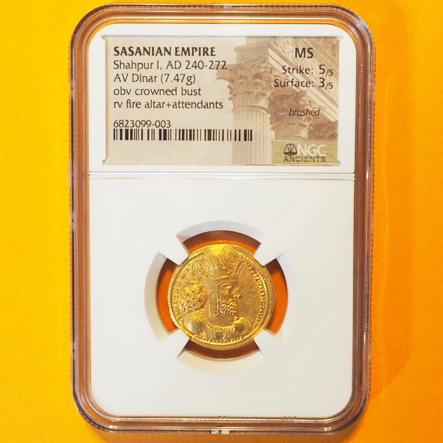サーサーン朝ペルシア ディナール金貨 シャープール1世 AD240-272 MS5/5,3/5 brushed ( NGC )
