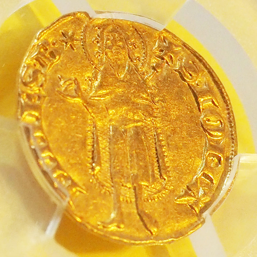 【世界1枚鑑定】フランス フローリン金貨 オランジュ製造 レーモン4世 フルール・ド・リス 1340-93 AU58