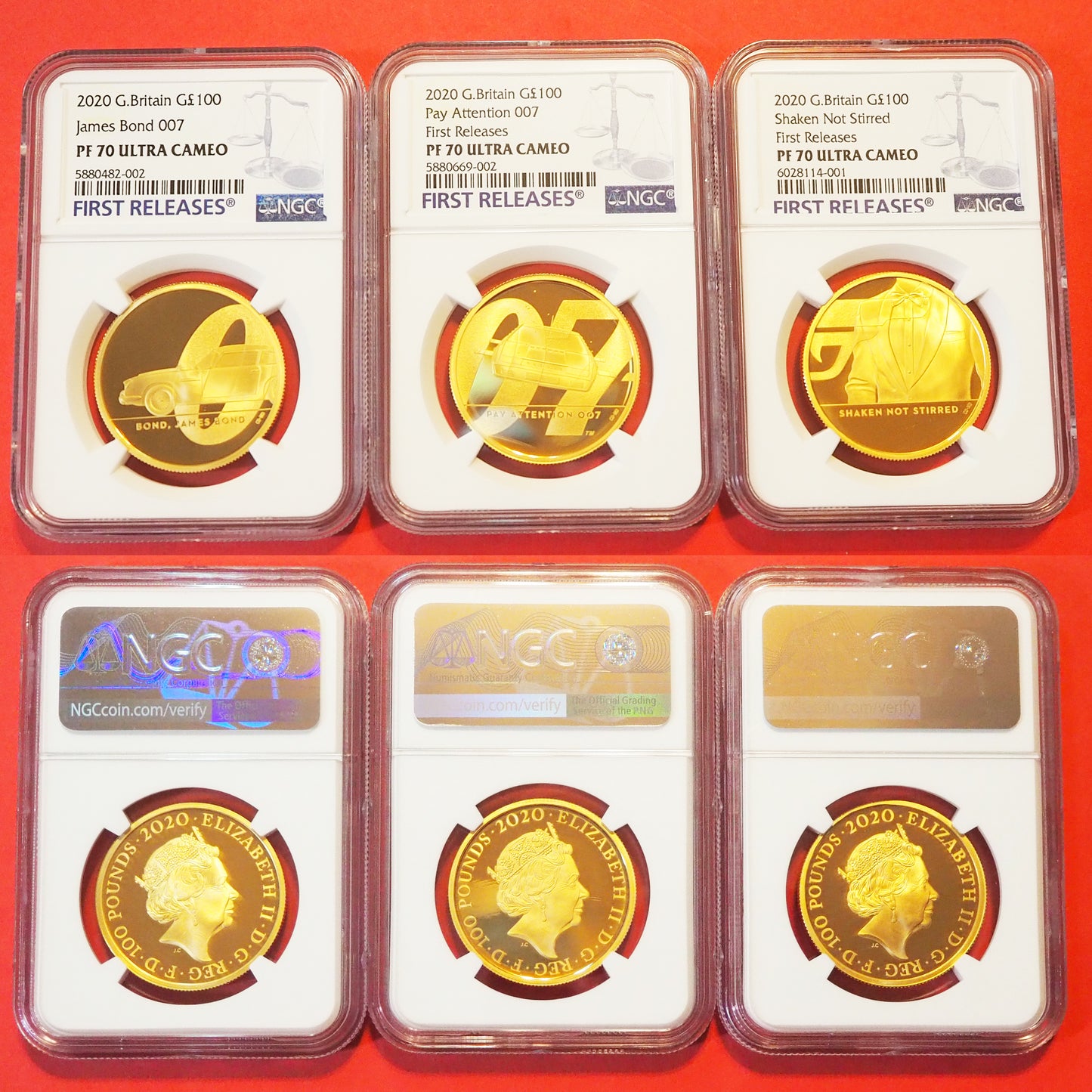 《 CC特別割引 》イギリス 100ポンド金貨 2020〈 007 /ジェーム・スボンド 〉 全て完璧鑑定・付属品付き ( NGC )
