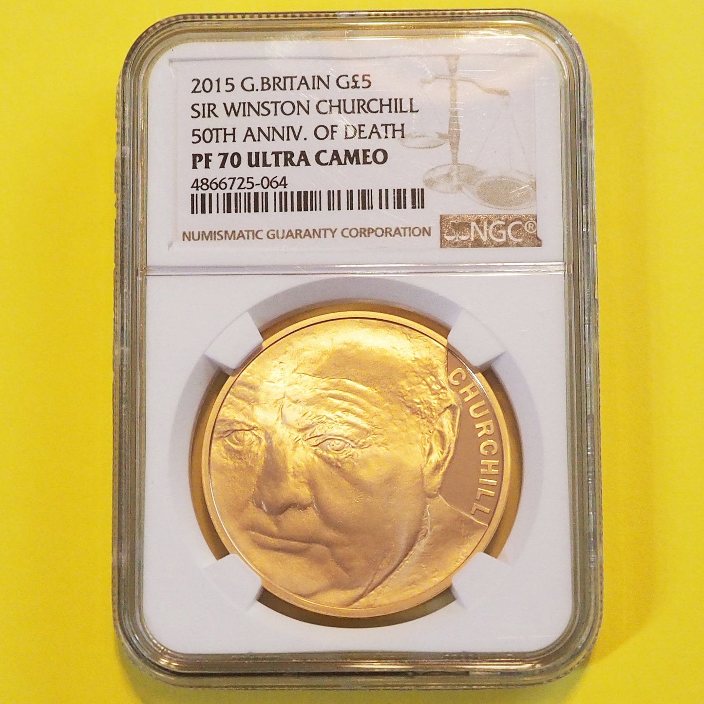 【プルーフ最高鑑定】イギリス 5ポンド金貨 ウィンストン・チャーチル エリザベス2世 2015 PF70 ULTRA CAMEO