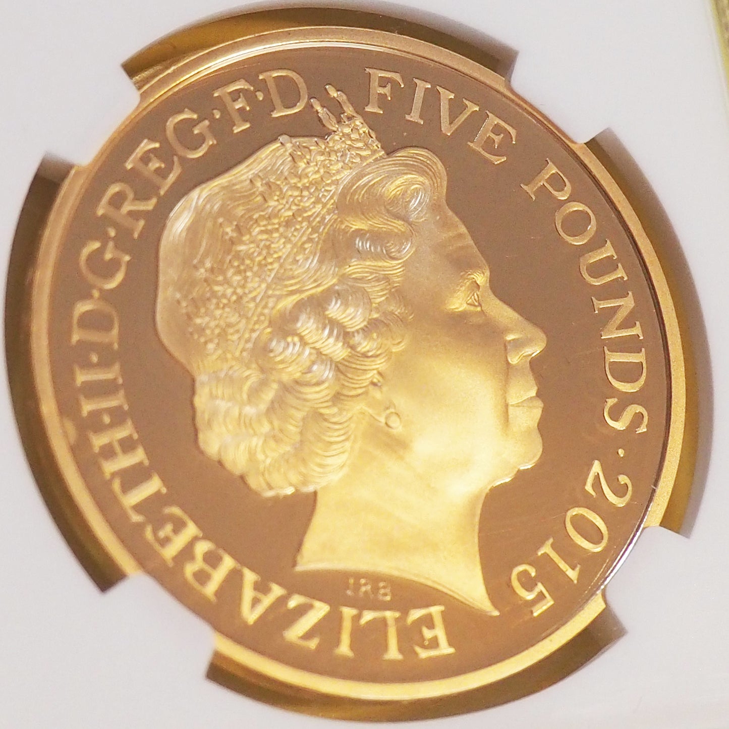 【プルーフ最高鑑定】イギリス 5ポンド金貨 ウィンストン・チャーチル エリザベス2世 2015 PF70 ULTRA CAMEO