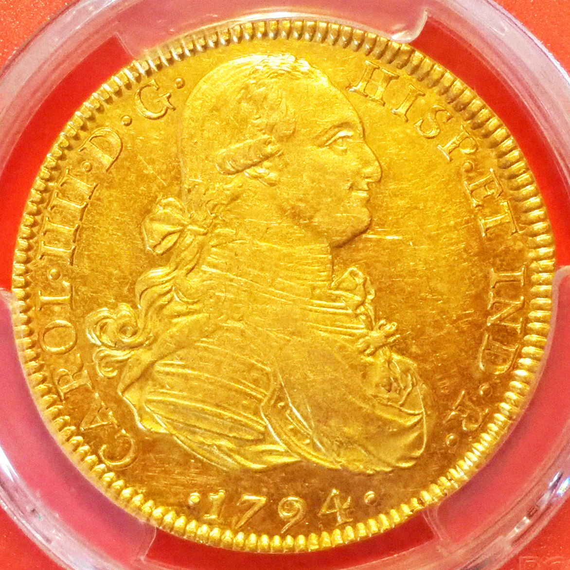 メキシコ 8エスクード金貨 カルロス4世 1794 AU55