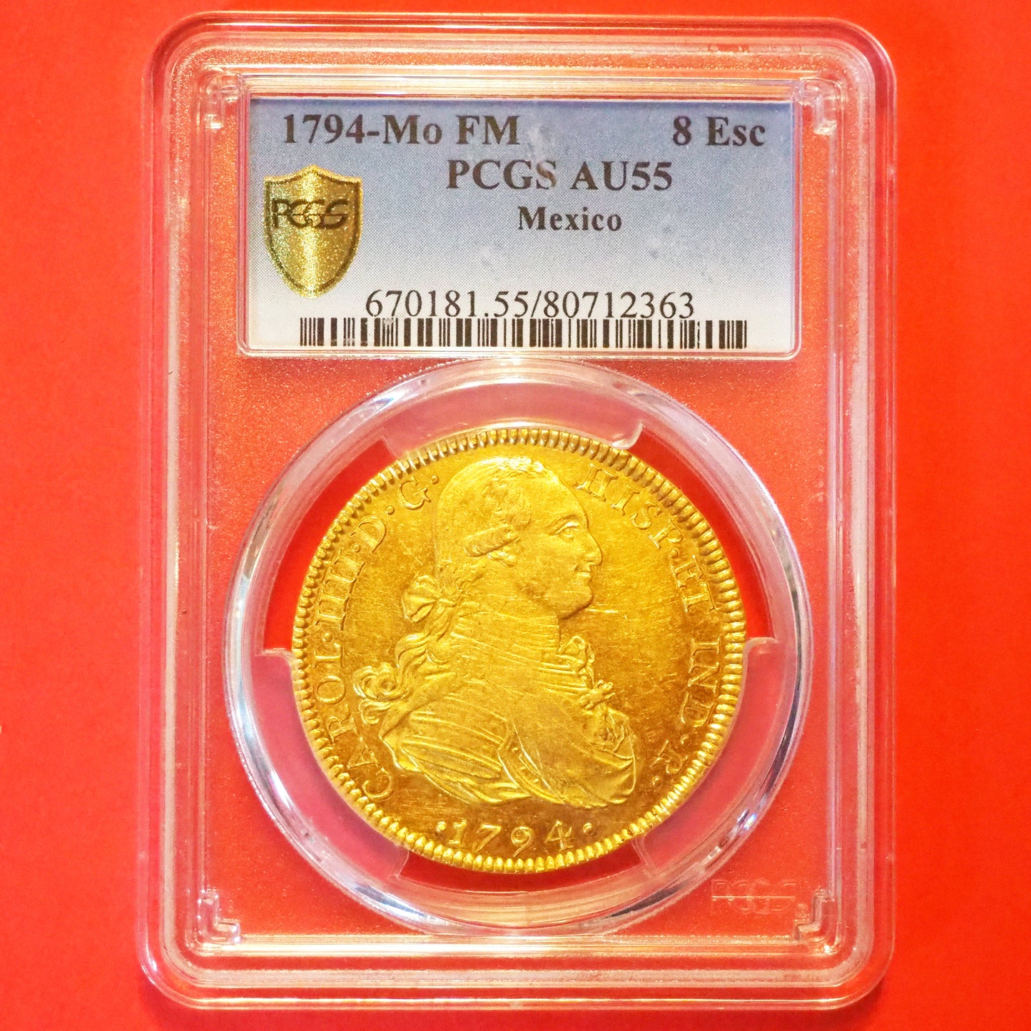 メキシコ 8エスクード金貨 カルロス4世 1794 AU55