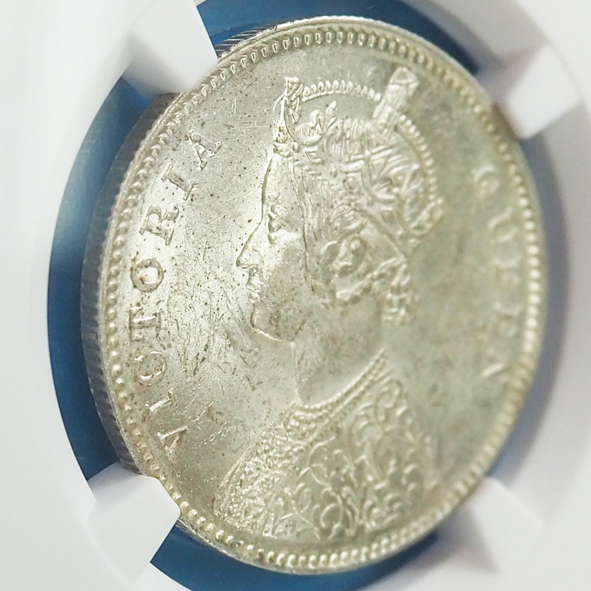 【星10個のレアタイプ】イギリス領インド ルピー銀貨 ヴィクトリア 1862(B) MS62