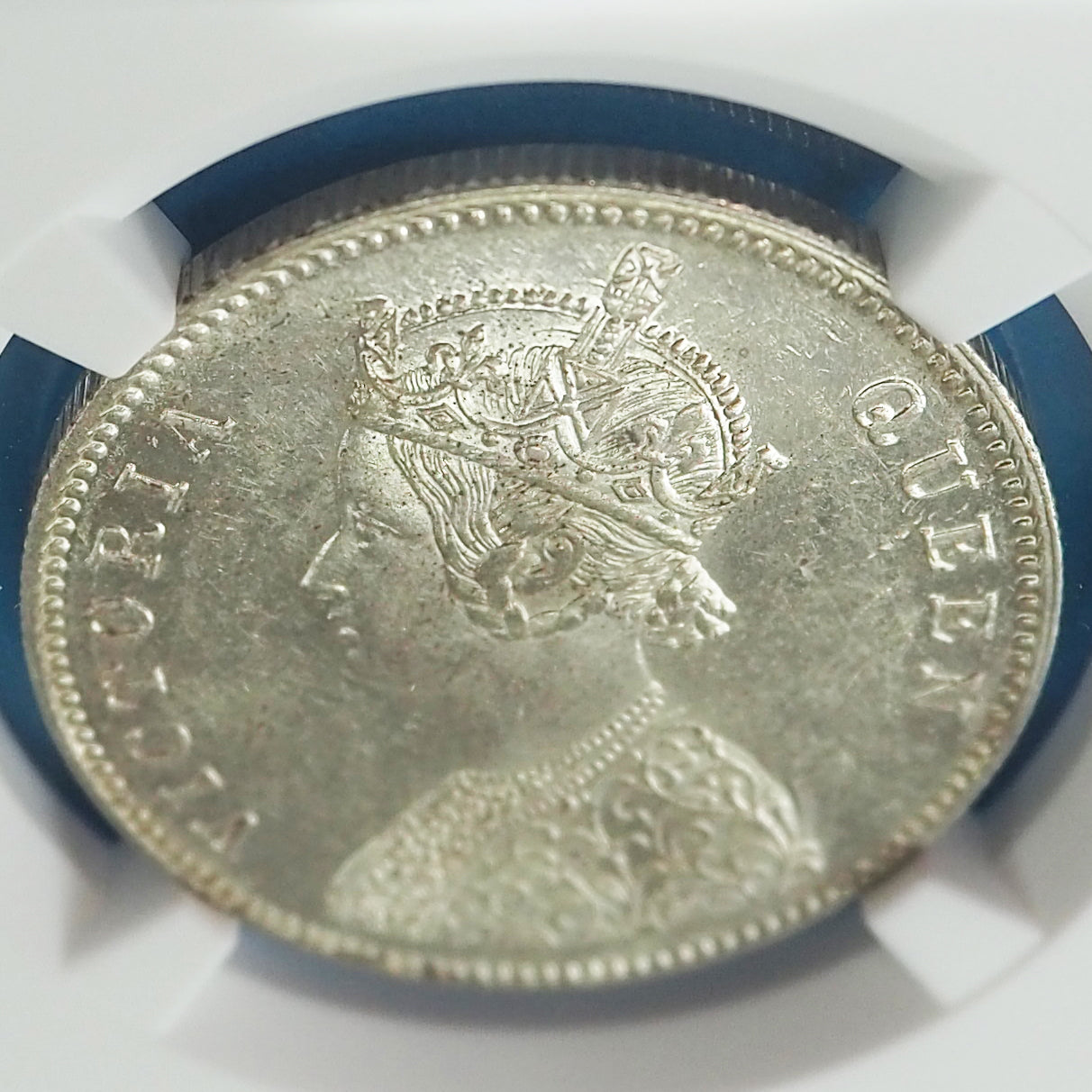 【星10個のレアタイプ】イギリス領インド ルピー銀貨 ヴィクトリア 1862(B) MS62