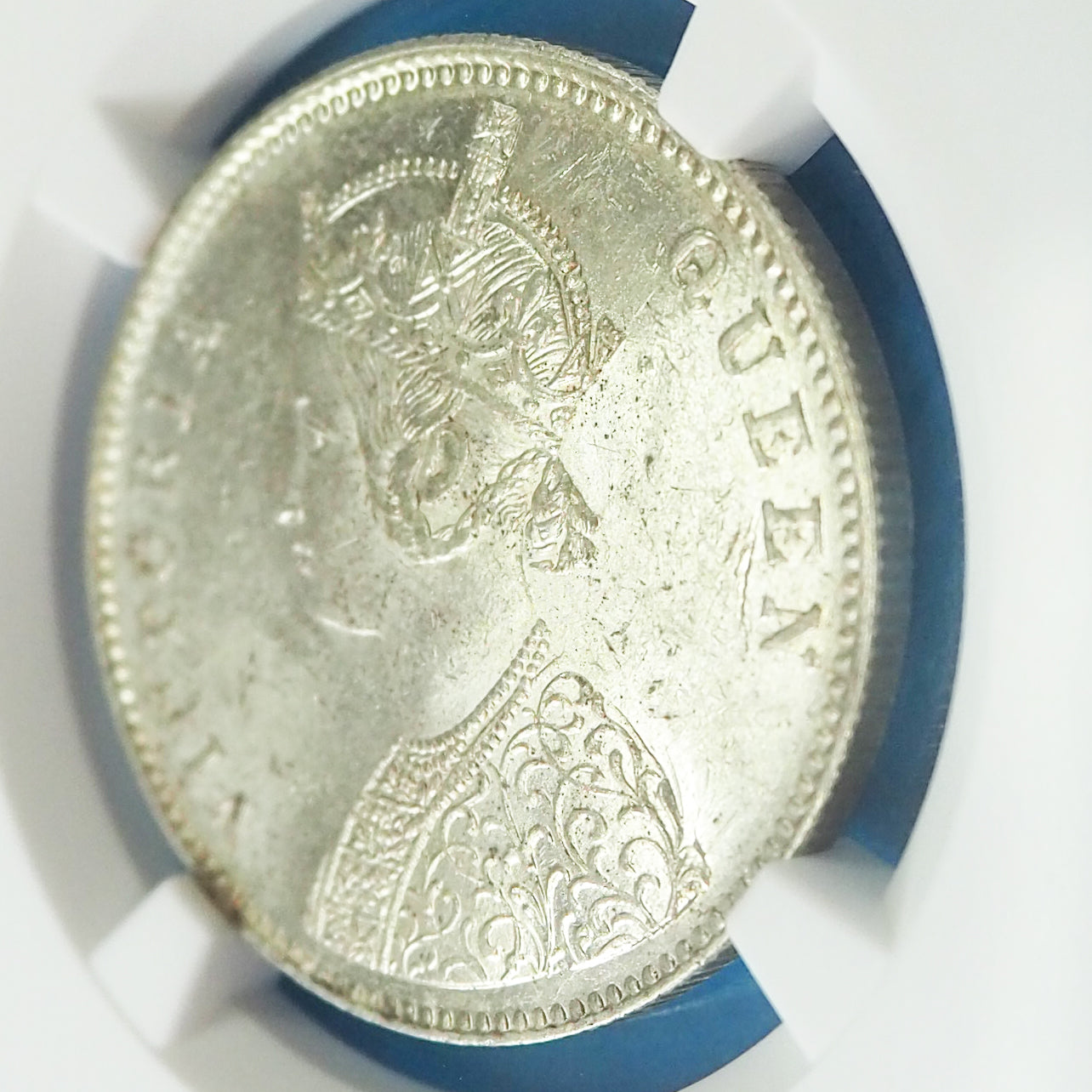 【星10個のレアタイプ】イギリス領インド ルピー銀貨 ヴィクトリア 1862(B) MS62