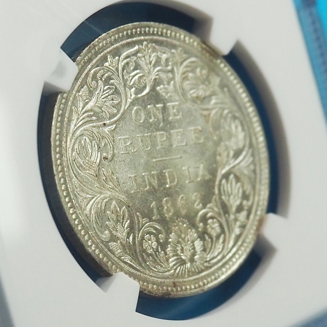 【星10個のレアタイプ】イギリス領インド ルピー銀貨 ヴィクトリア 1862(B) MS62