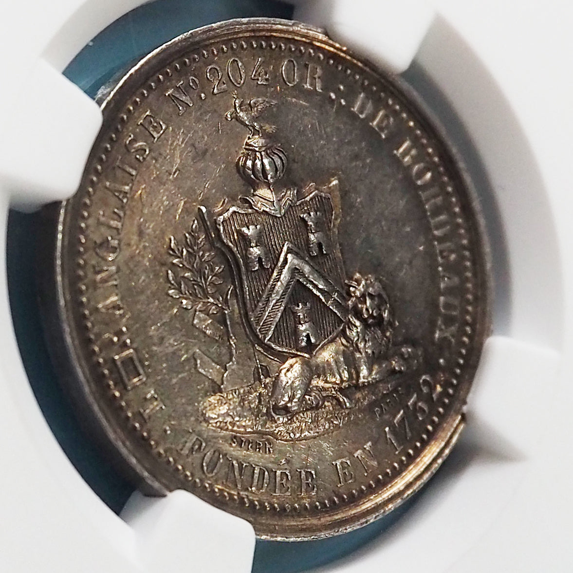 【高注目度のフリーメイソン】フランス ジェトン銀貨 フリーメイソン プロビデンス 三位一体△マーク 1732 MS61