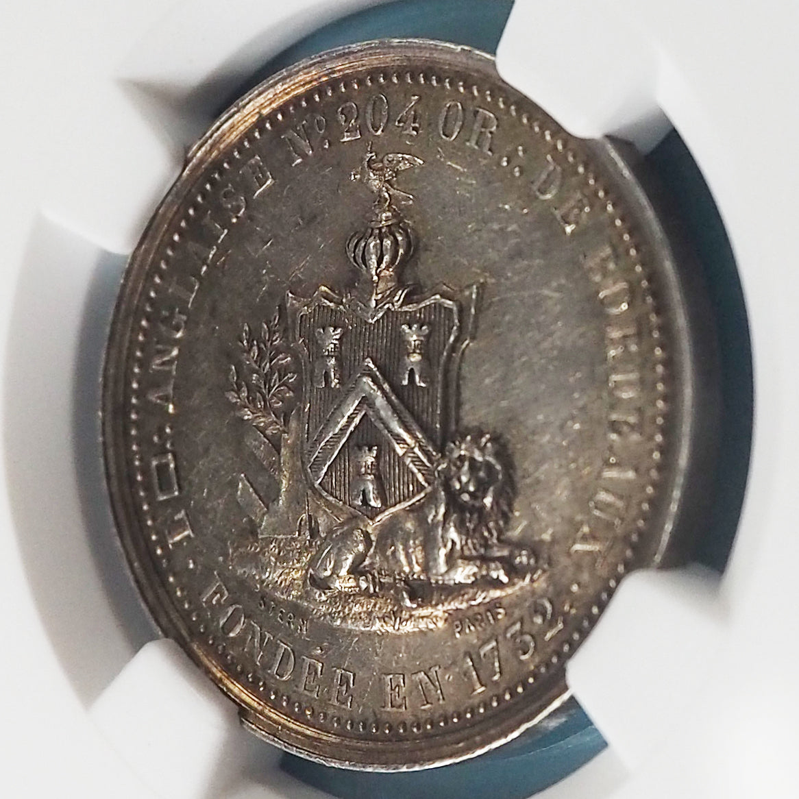 【高注目度のフリーメイソン】フランス ジェトン銀貨 フリーメイソン プロビデンス 三位一体△マーク 1732 MS61