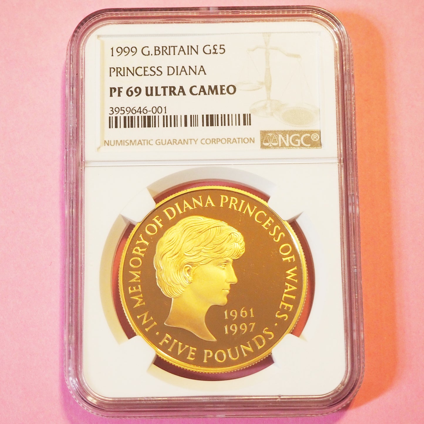 イギリス 5ポンド金貨 ダイアナ 1999 追悼追悼記念 PF69 ULTRA CAMEO ( NGC )