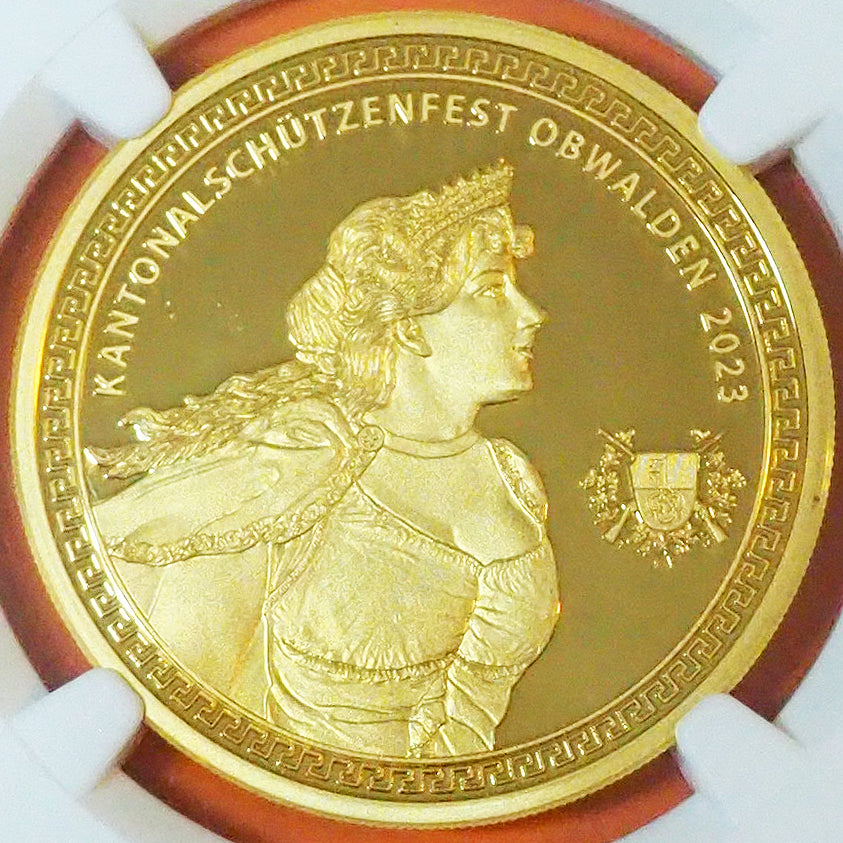 スイス 500フラン金貨 金品位0.999 オプヴァルデン 現代射撃祭 発行150枚 最高鑑定 PF70 ULTRA CAMEO ( NGC )