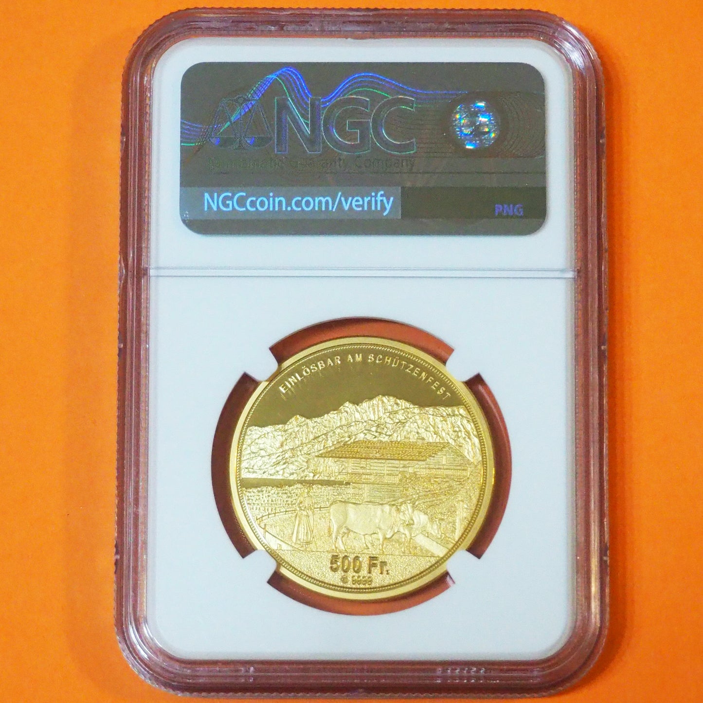 スイス 500フラン金貨 金品位0.999 オプヴァルデン 現代射撃祭 発行150枚 最高鑑定 PF70 ULTRA CAMEO ( NGC )