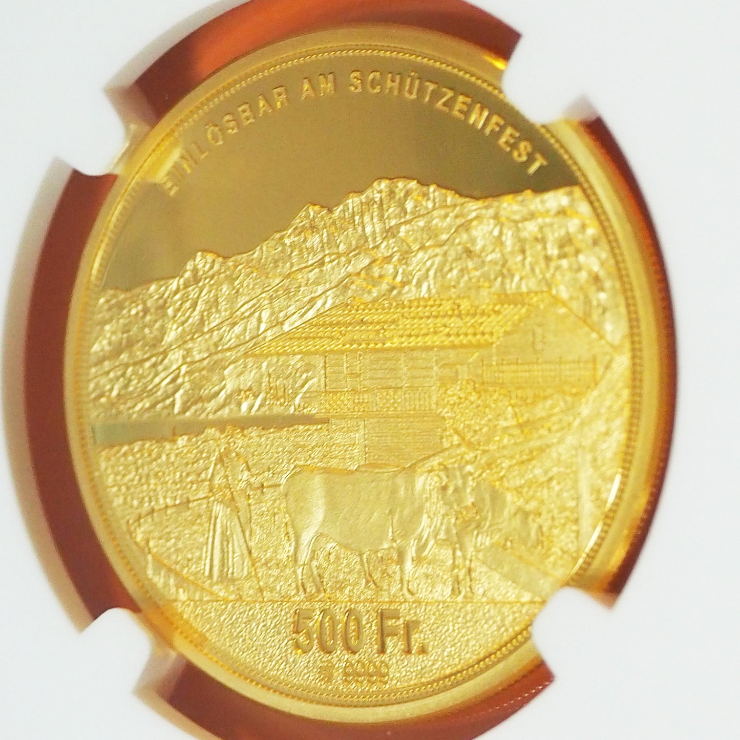 スイス 500フラン金貨 金品位0.999 オプヴァルデン 現代射撃祭 発行150枚 最高鑑定 PF70 ULTRA CAMEO ( NGC )