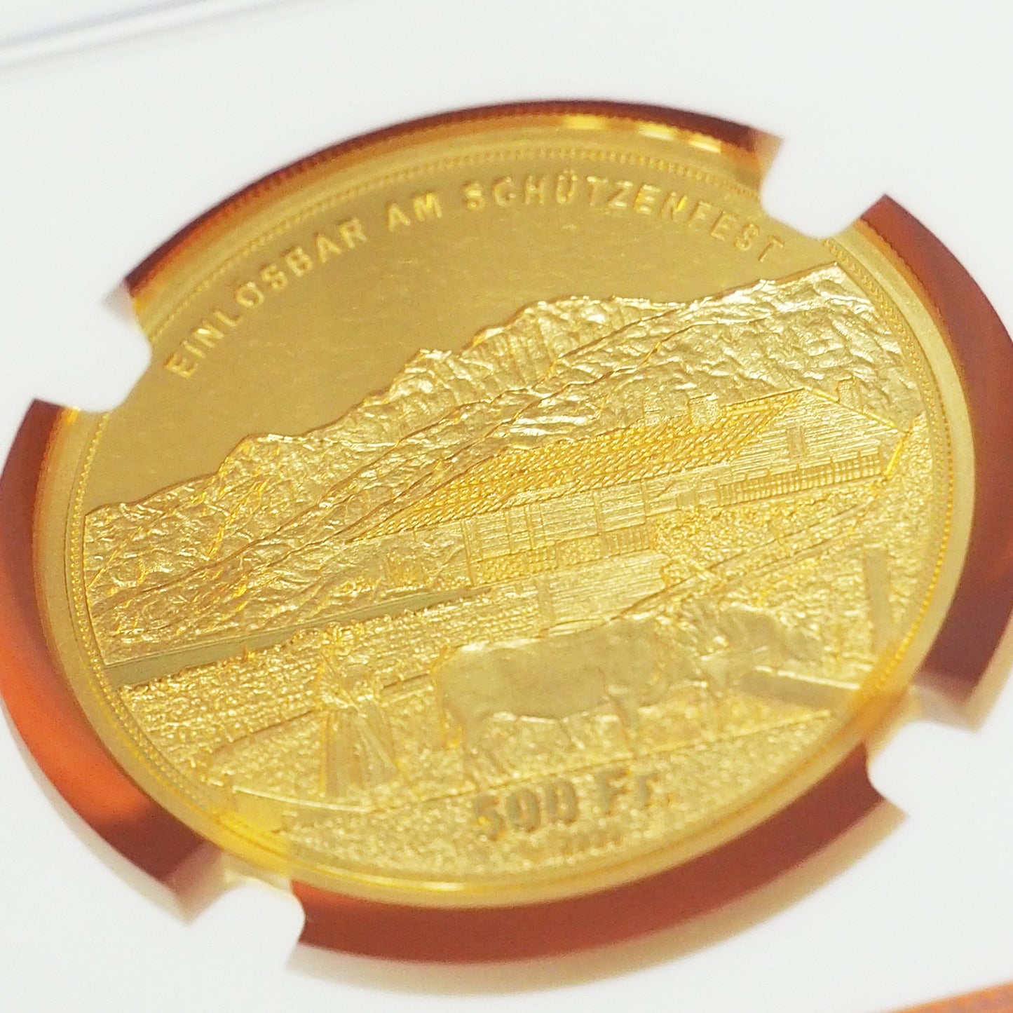 スイス 500フラン金貨 金品位0.999 オプヴァルデン 現代射撃祭 発行150枚 最高鑑定 PF70 ULTRA CAMEO ( NGC )