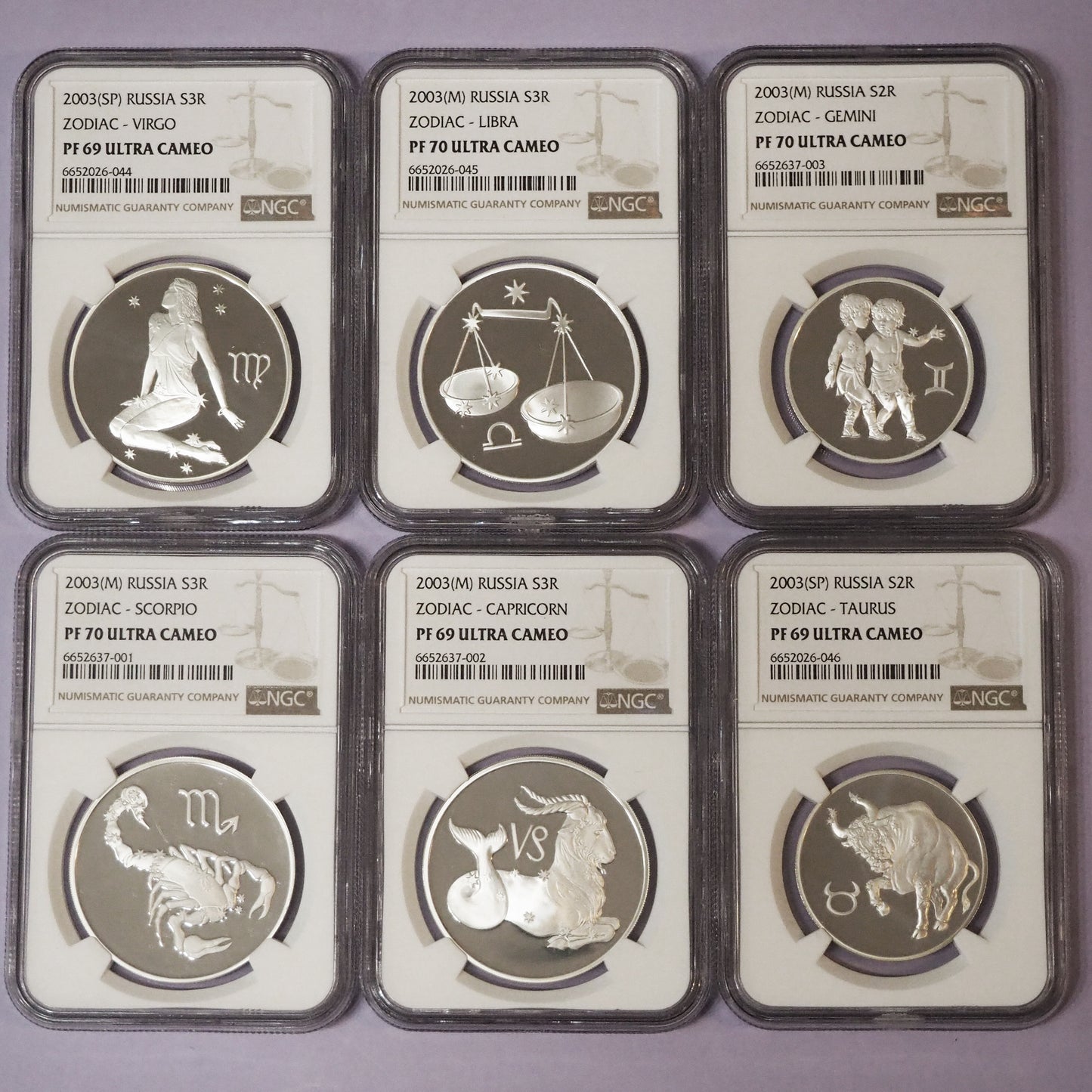 🆙新価格📰<6枚セット>ロシア 2&3ルーブル銀貨 星座(ゾディアック )シリーズ 2023 PF70UC&PF69UC 最高鑑定・準最高鑑定(NGC)