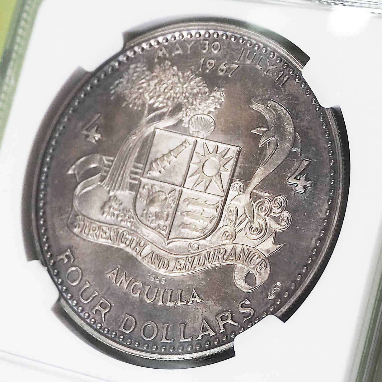 🆙新価格📰<4枚セット>アンギラ 4ドル~50c銀貨 プルーフ 帆船,国旗,国土,都市景観 1969 全てハイクラス TOPPOP 2種 PF67UC、PF65CAM(NGC)
