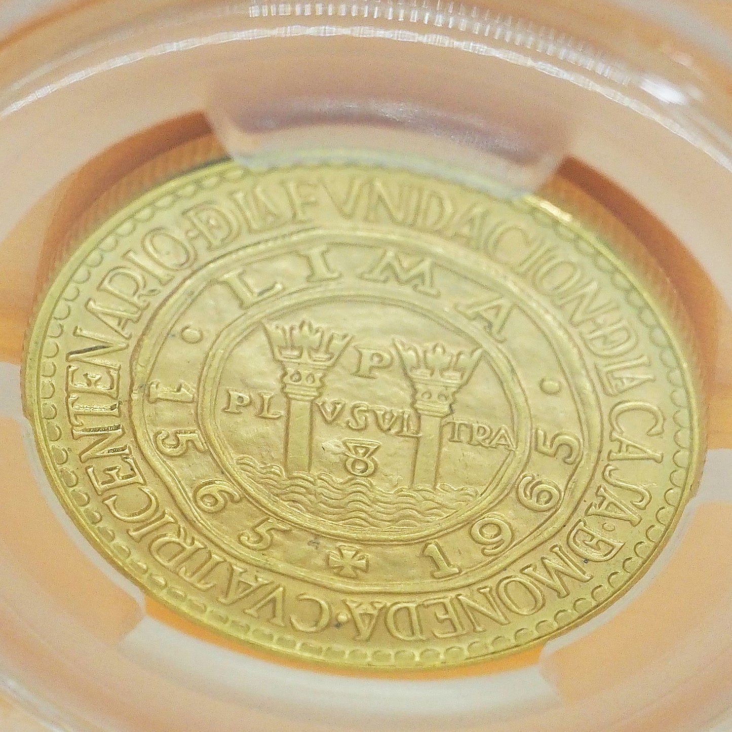 ペルー 50ソル金貨 ワン・イヤー/単年度発行 「リマ国立造幣局」創立400周年記念 ヘラクレスの柱 紋章 1965 準最高鑑定MS67(PCGS)