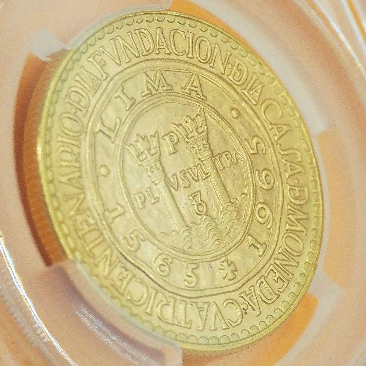 ペルー 50ソル金貨 ワン・イヤー/単年度発行 「リマ国立造幣局」創立400周年記念 ヘラクレスの柱 紋章 1965 準最高鑑定MS67(PCGS)