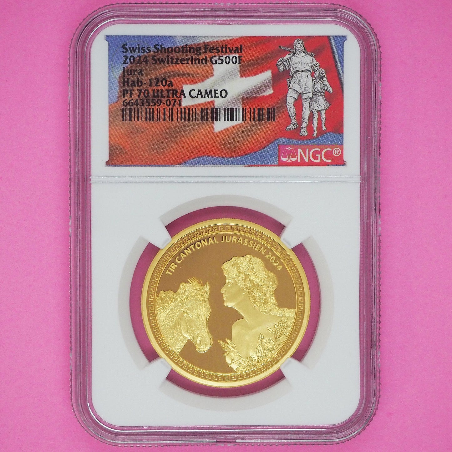 スイス 500フラン金貨 金品位0.999 ジュラ 現代射撃祭 女神ヘルヴェティア 発行150枚 最高鑑定 PF70 ULTRA CAMEO ( NGC ) 最高・最強・完璧鑑定