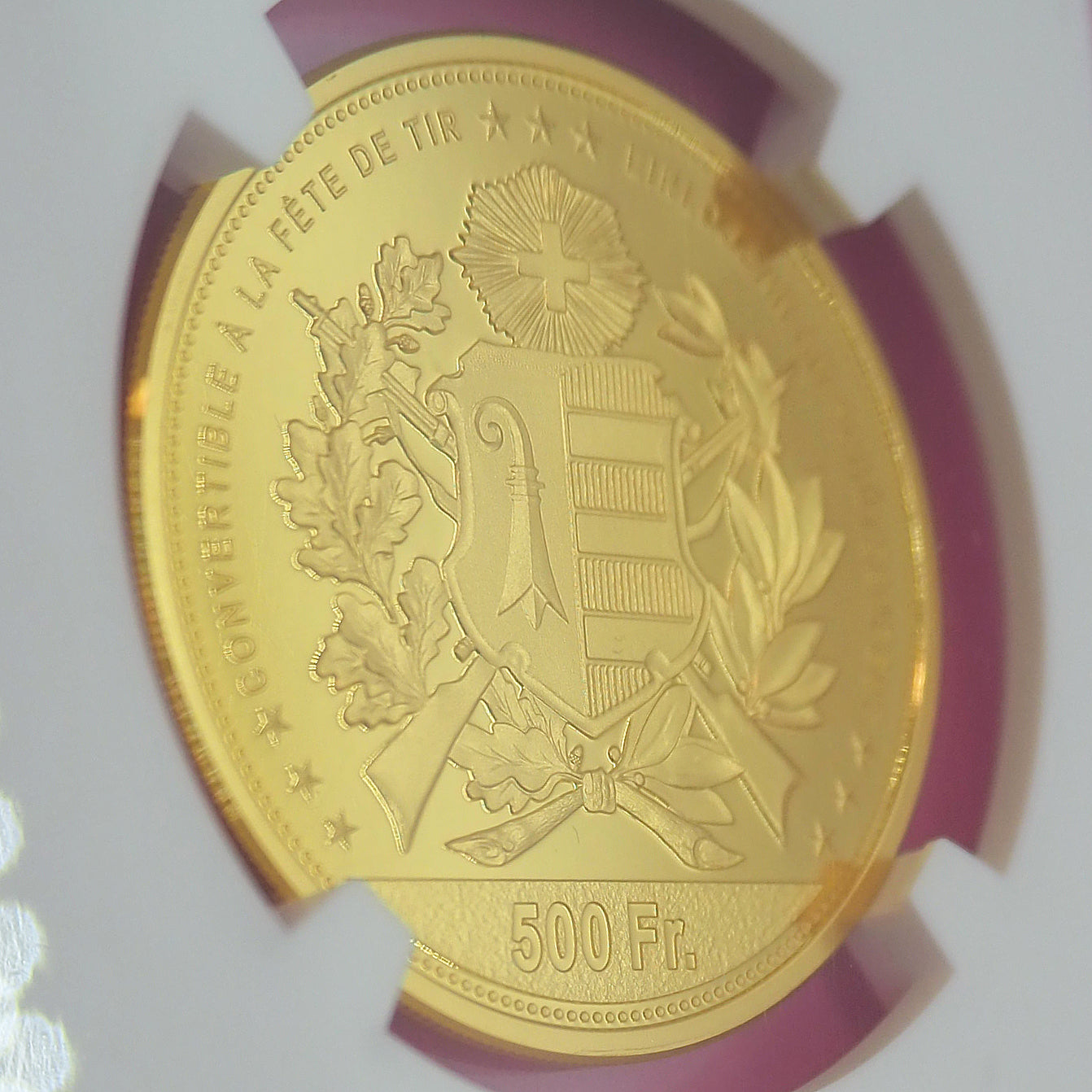 スイス 500フラン金貨 金品位0.999 ジュラ 現代射撃祭 女神ヘルヴェティア 発行150枚 最高鑑定 PF70 ULTRA CAMEO ( NGC ) 最高・最強・完璧鑑定