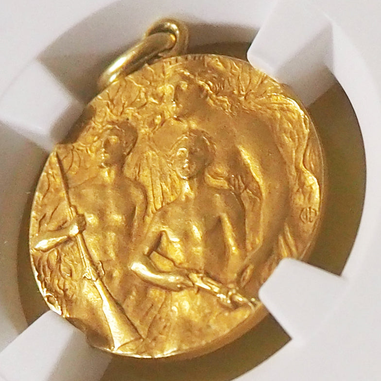 【唯一単一鑑定のレアメダル】イタリア ゴールドメダル 射撃競技会記念 1925 MS64