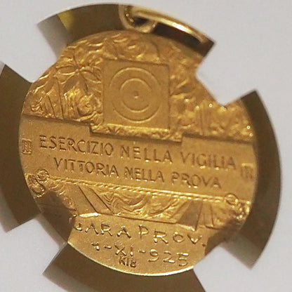 【唯一単一鑑定のレアメダル】イタリア ゴールドメダル 射撃競技会記念 1925 MS64