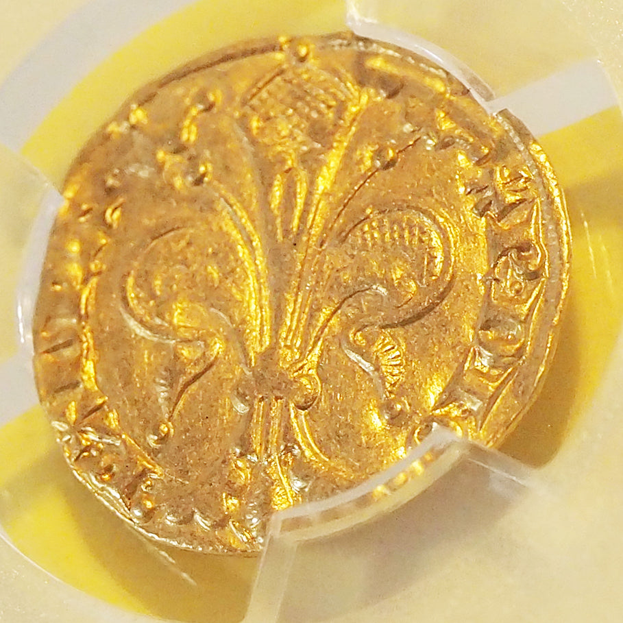 【世界1枚鑑定】フランス フローリン金貨 オランジュ製造  レーモン4世 フルール・ド・リス 1340-93 AU58