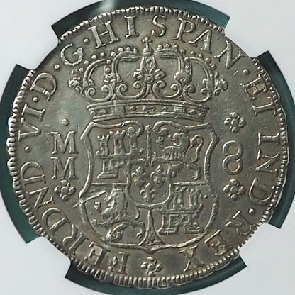 メキシコ 8レアル銀貨 ピラーダラー フェルナンド6世 1757 AU DETAILS CLEANED