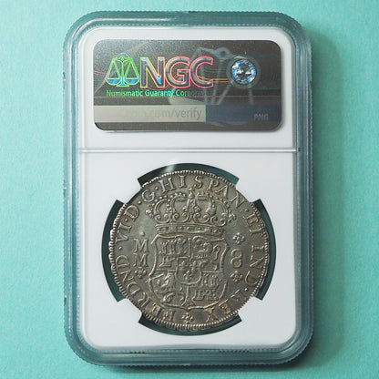 メキシコ 8レアル銀貨 ピラーダラー フェルナンド6世 1757 AU DETAILS CLEANED