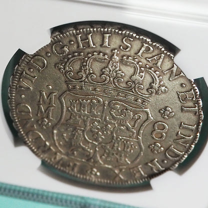 メキシコ 8レアル銀貨 ピラーダラー フェルナンド6世 1757 AU DETAILS CLEANED
