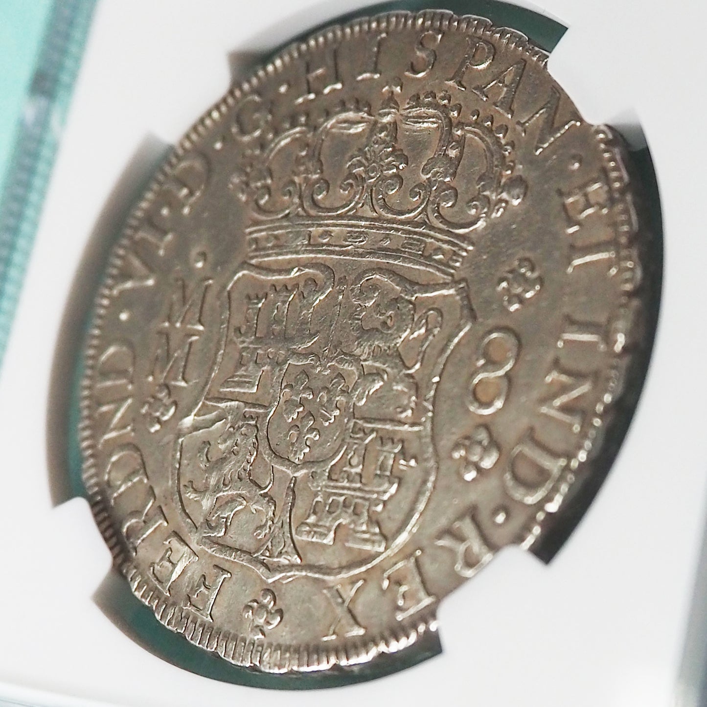 メキシコ 8レアル銀貨 ピラーダラー フェルナンド6世 1757 AU DETAILS CLEANED