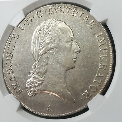 【ロングヘアーのエンペラー】オーストリア ターラー銀貨 フランツ1世 ロングヘアー 1824A AU DETAILS CLEANED