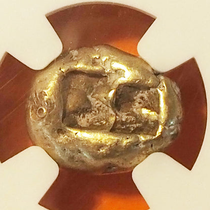 リディア王国 1/3スタテル・エレクトロン貨 権力の象徴ライオン 世界最古の金貨 c.610-546 BC Ch VF 4/5,2/5 countermarks  ( NGC )