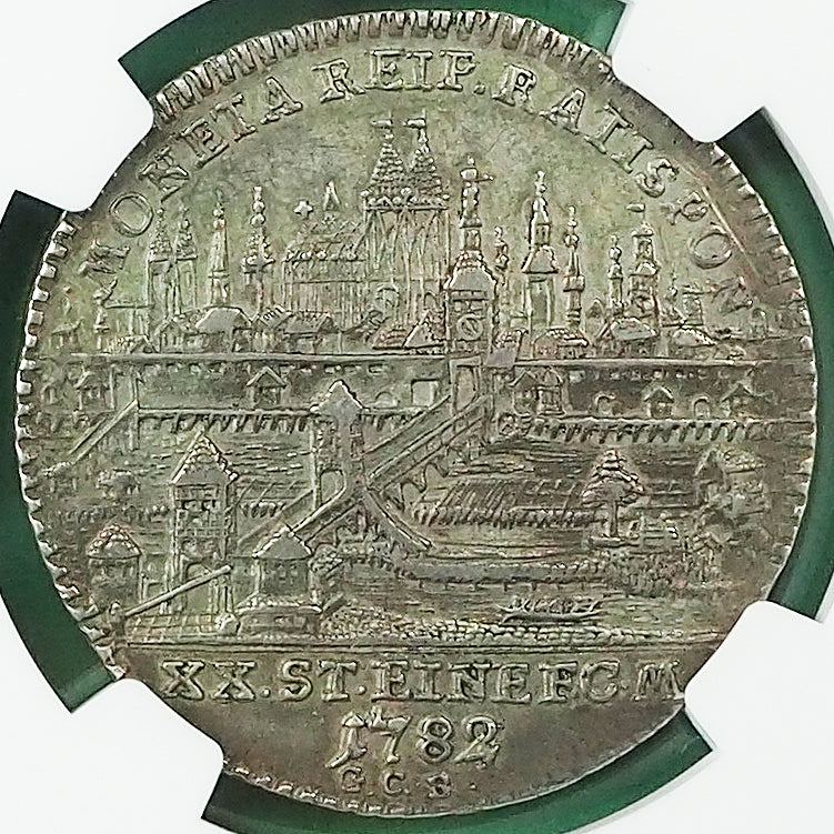 ドイツ レーゲンスブルク 1/2ターラー銀貨 都市景観 シティービュー 皇帝ヨーゼフ２世 1782 ハイポジ AU55（NGC）