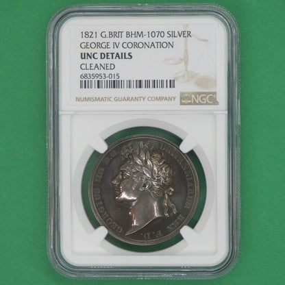 イギリス シルバーメダル ジョージ4世 王戴冠式 ベネディット・ピストリッチ 1821 UNC DETAILS CLEANED（NGC）